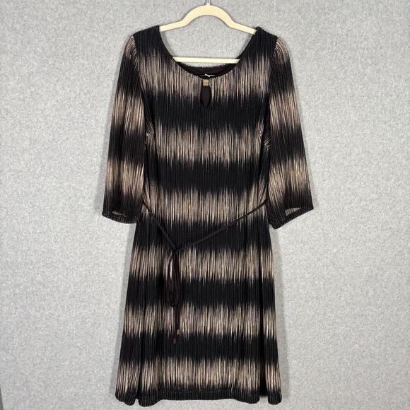 Studio One‎ Dress 18 Tan Midi Knit Waist Tie Ombre Lagenlook Artsy Career Church - Picture 1 of 12
